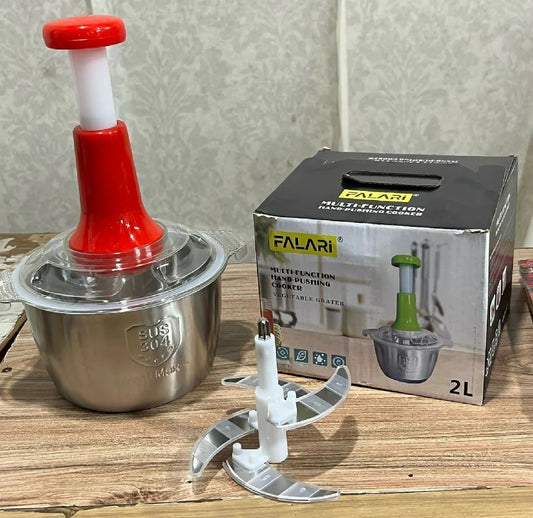 2.0 Litre 4 Blades Premium Quality Meat and Vegetable Push Chopper with Stainless Steel Bowl